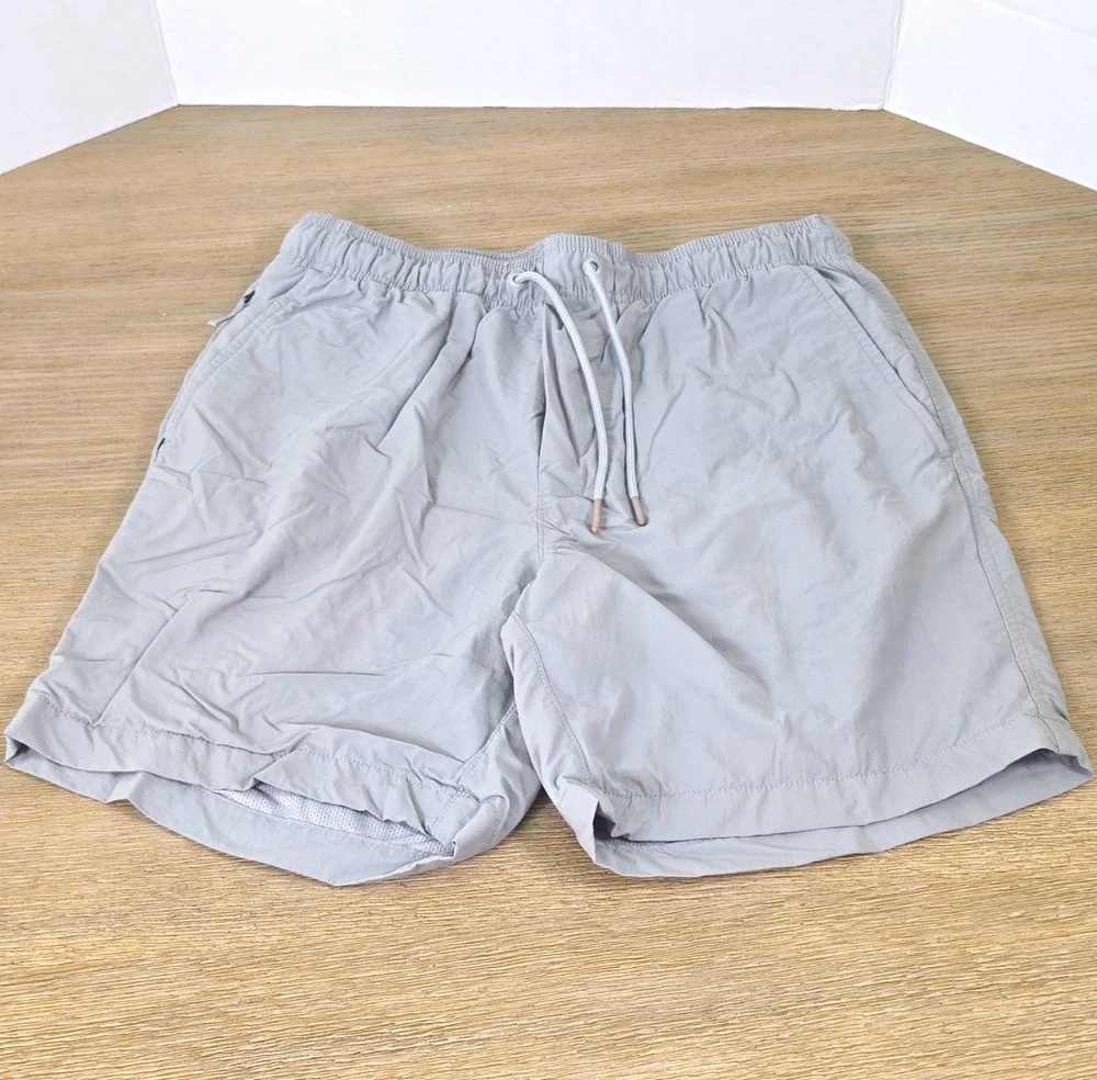 American Eagle Men's Solid Gray Swim Trunks XS Mesh Lined Drawstring Pockets